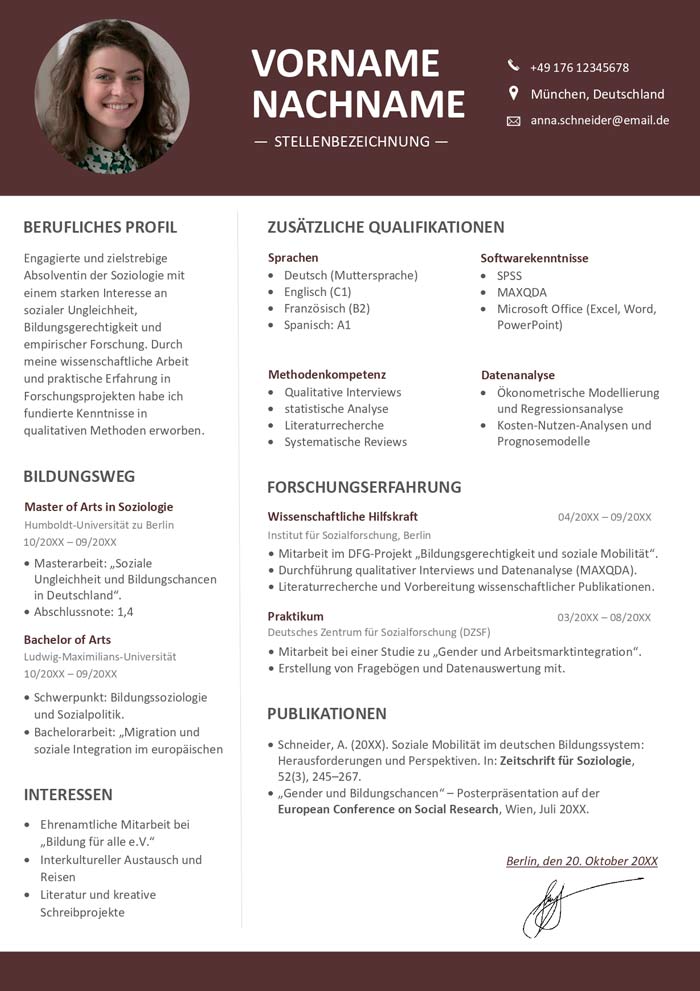 akademischer lebenslauf word vorlage