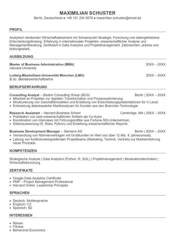 harvard lebenslauf vorlage word vorlage