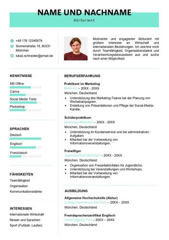 lebenslauf abitur word vorlage