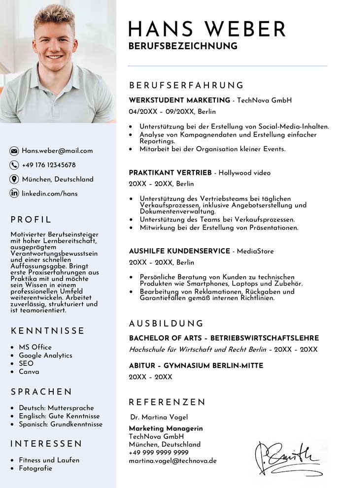 lebenslauf berufseinsteiger word vorlage