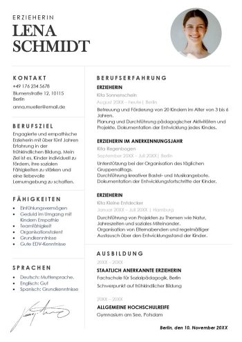 Lebenslauf einer Erzieherin Tabellarische Word Vorlage