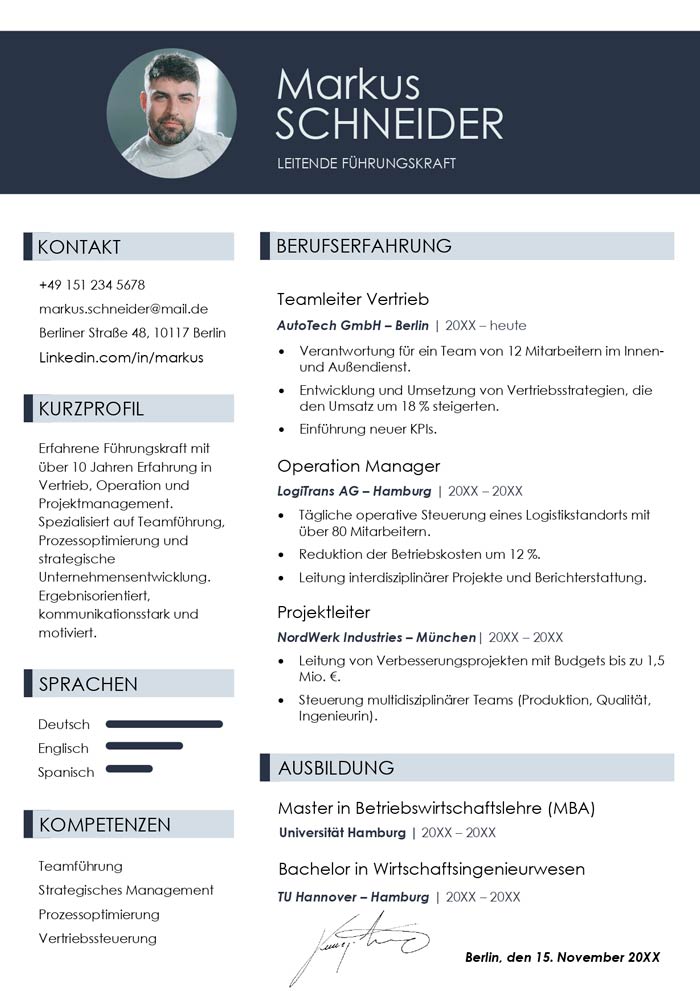 lebenslauf führungskraft word vorlage