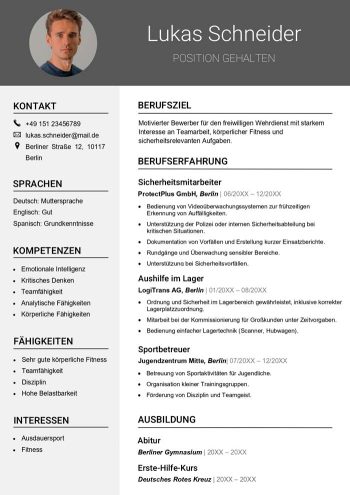 Lebenslauf für Bundeswehr Tabellarische Word Vorlage