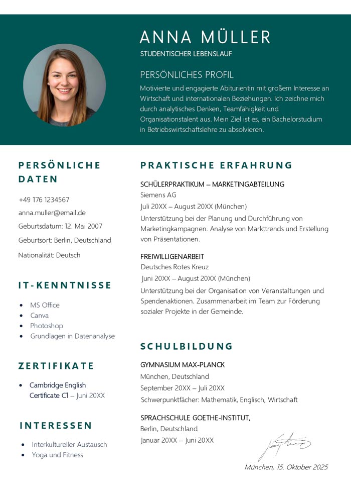 lebenslauf für uni word vorlage