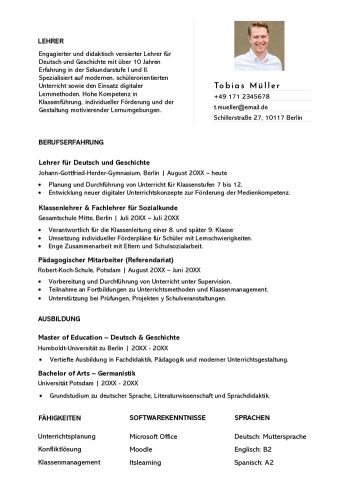 Lebenslauf Lehrer Tabellarische Word Vorlage