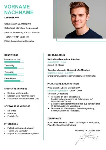 lebenslauf schülerpraktikum word vorlage